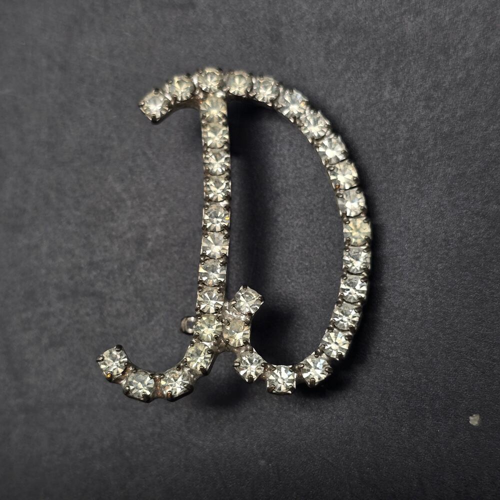 Clear Rhinestone Letter D Brooch Initial Monogram Vintage Jewelry